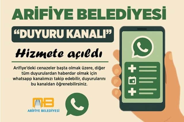 Arifiye Belediyesinin whatsapp duyuru kanalı hizmete girdi.