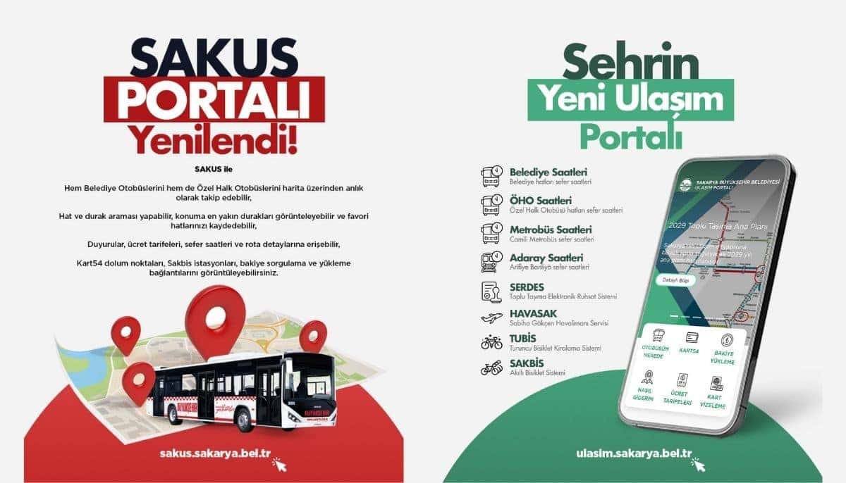 Sakusk portalı yeni ulaşım sistemi, otobüs saatleri ve hat bilgileri.